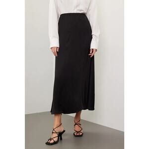 RTR Donni Sz S Small 4/6 Black Classic Satin Simple Midi Slip Skirt Silky Satin